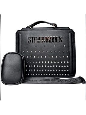 Steve Madden Black Metallic Silver Studded Convertible Crossbody Bag